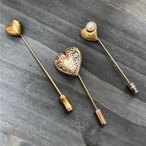 Vintage Heart Stick Pins Gold Tone Trifari (set of 3)